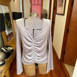 NWT Silver Velvet Long Sleeve Ruched Deep V-Neck Top by Urban Outfitters M